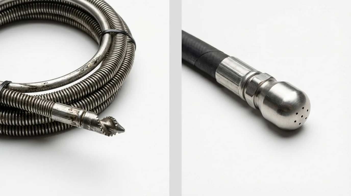 Drain snake cable and hydro jetting nozzle used for drain cleaning in Washington, WV