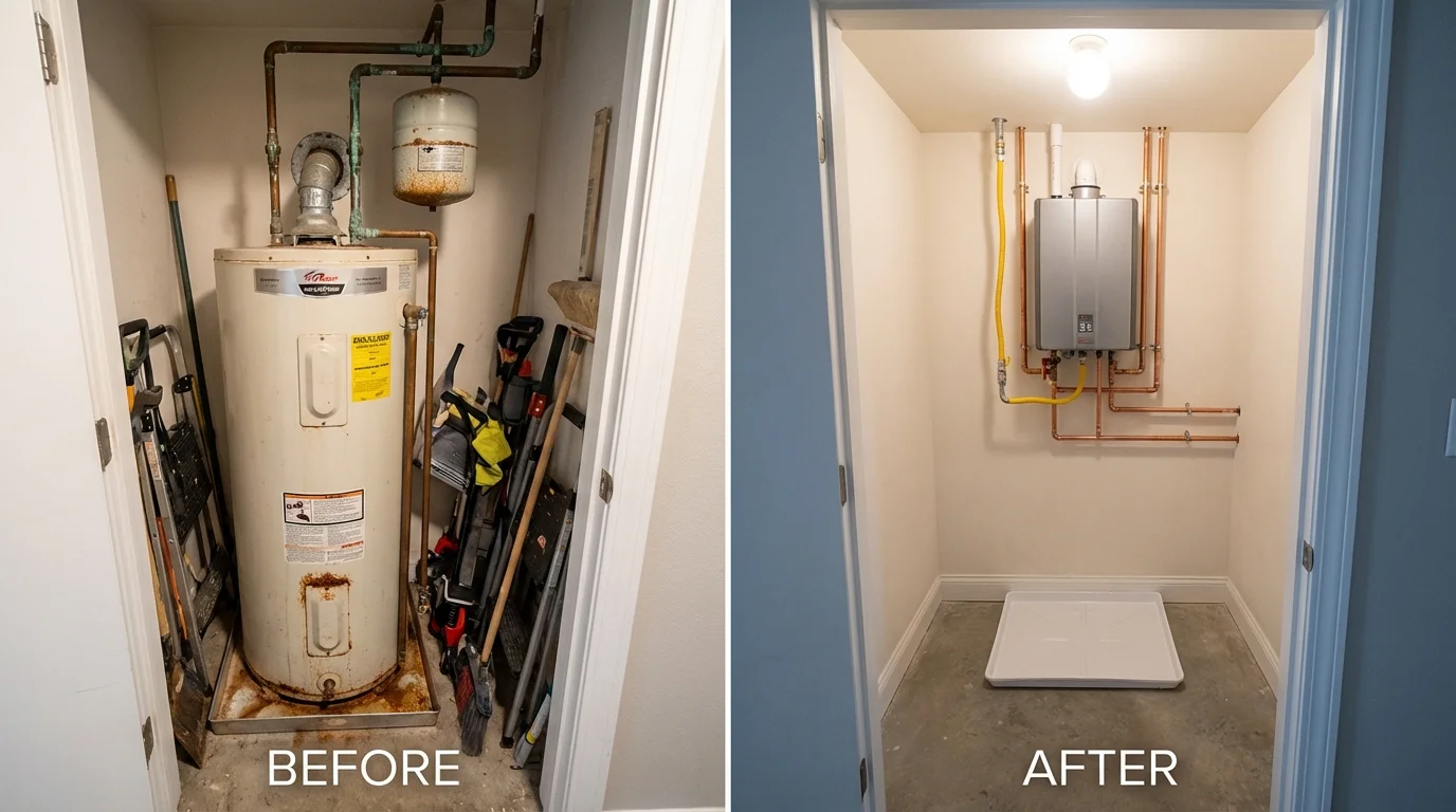 Tank water heater versus wall-mounted tankless unit comparison for Washington, WV homeowners