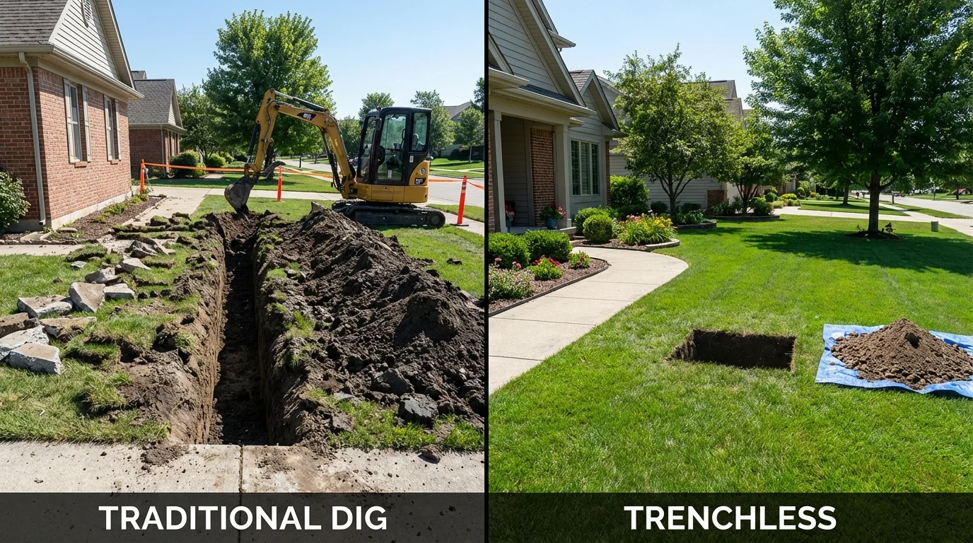 Trenchless sewer repair with minimal yard damage versus traditional excavation in Washington, WV